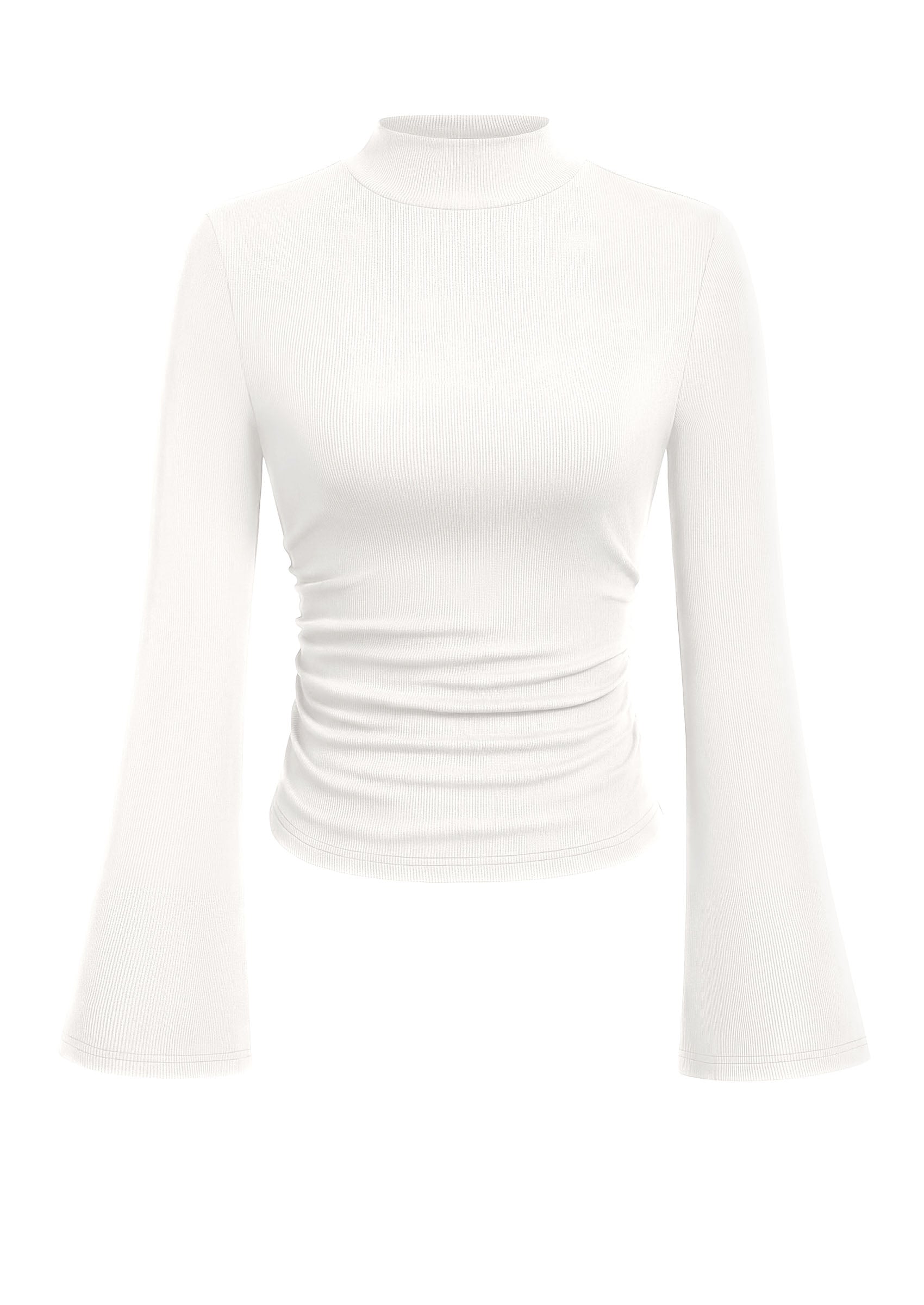 PRETTYGARDEN Womens Long Sleeve Shirts 2026 Fall Bell Sleeves Mock Turtleneck Ribbed Going Out Tops Casual Ruched Y2K Clothes