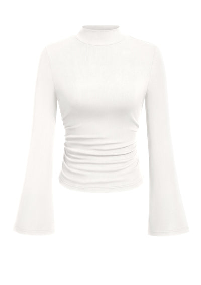 PRETTYGARDEN Womens Long Sleeve Shirts 2026 Fall Bell Sleeves Mock Turtleneck Ribbed Going Out Tops Casual Ruched Y2K Clothes