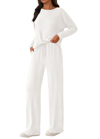 PRETTYGARDEN Womens 2 Pieces Lounge Sets Crewneck Long Sleeve Wide Leg Drawstring Pants Tracksuits Loose Fit Outfits Set