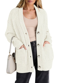 PRETTYGARDEN Oversized Cardigan Sweaters for Women Button Up | V Neck Long Cardigans, Chunky Ribbed Knit Loose Fit with Side Pockets, Casual Daily Office Outfits, Fall Winter Clothing