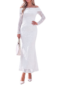 PRETTYGARDEN Womens Off Shoulder Floral Maxi Wedding Guest Dress  Mesh Slim Fit,Elegant Bodycon,Formal Party Cocktail Dress,Bridal Shower Baby Shower,Date Night Outfits,Vacation Long Dresses