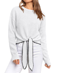 PRETTYGARDEN Casual Long Sleeve Strappy Sweaters for Women