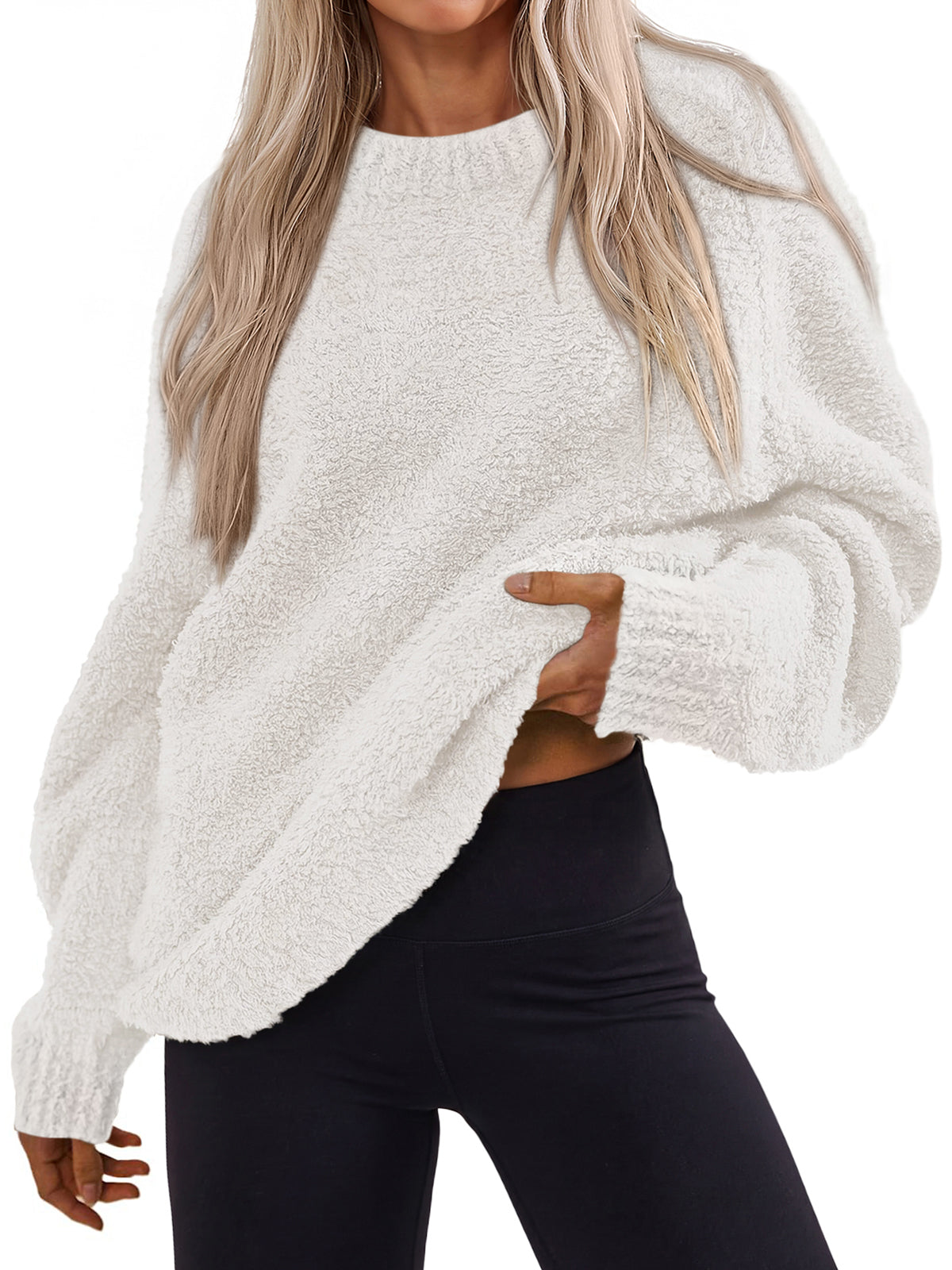 PRETTYGARDEN Womens Oversized Fuzzy Fall Sweaters 2026 Casual Pullover Tops Crew Neck Cozy Ribbed Knit Sweater, Slouchy Loose Fit Raglan Long Sleeve Tops, Chunky Soft Cute Clothes, Fashion Winter Wear