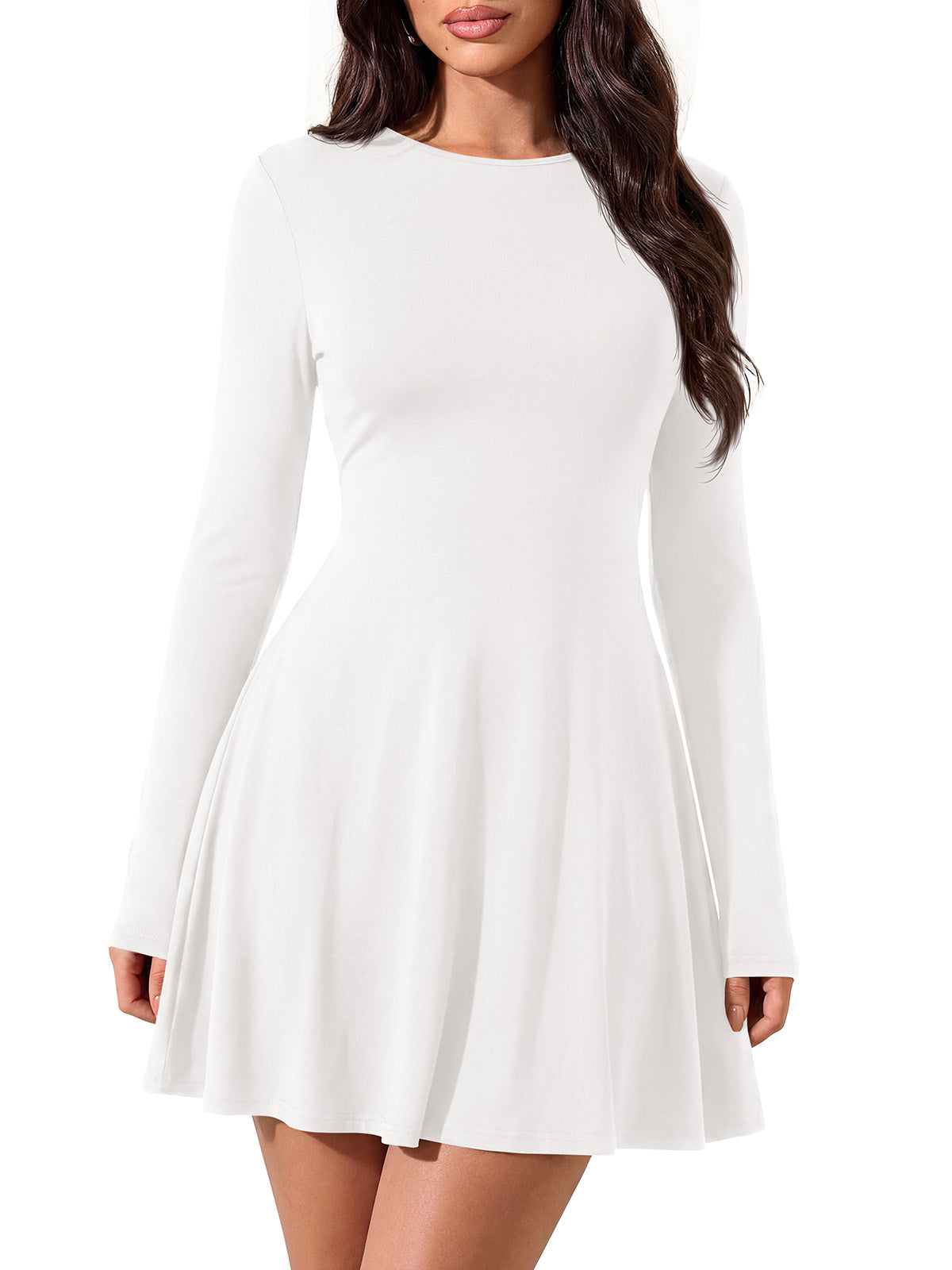 PRETTYGARDEN Womens Fall Mini Dress 2026 Crewneck Long Sleeve Tie Back Waist A Line Flowy Casual Dresses Fashion Outfits