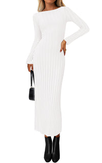 PRETTYGARDEN Womens Sweater Dress Fall 2026 Casual Boat Neck Long Sleeve Pullover Ribbed Knit Bodycon Maxi Sweater Dresses