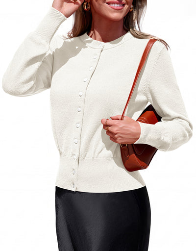 PRETTYGARDEN Womens Long Sleeve Basic Cardigan Dressy Casual 2026 Crewneck Knit Button Down Cozy Sweaters Fall Clothes