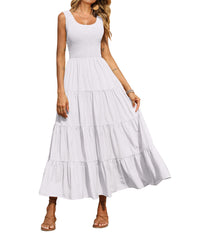 PRETTYGARDEN Women's 2026 Casual Loose Plain Maxi Sundress Smocked Tank Dress Sleeveless Summer Beach Tiered Long Dresses