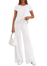 PRETTYGARDEN Women's 2026 Summer 2 Piece Matching Lounge Sets Short Sleeve Shirts Wide Leg Pants Travel Airport Outfits