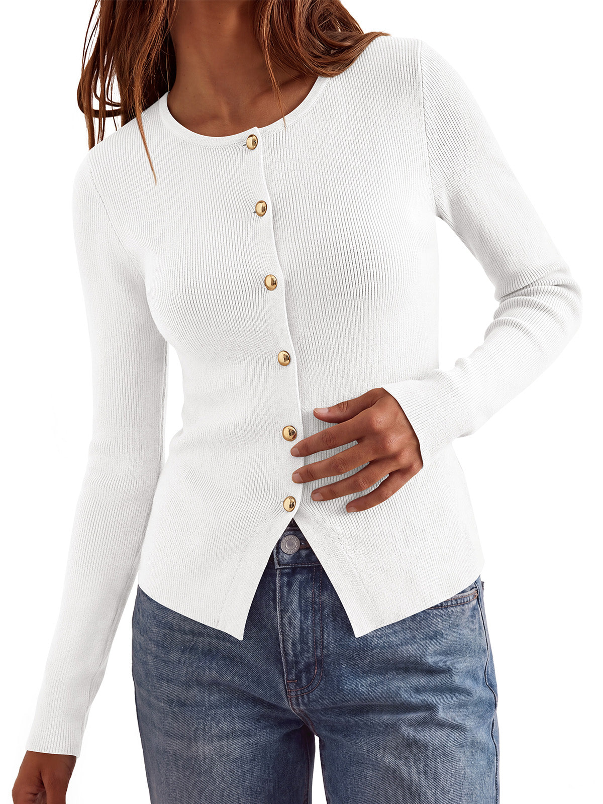PRETTYGARDEN Long Sleeve Button Front Cardigan Sweaters for Women Fall Tops | Crewneck Ribbed Knit Sweater, Soft Short Cardigans, Business Casual Office Work Tops, Date Night Fashion Clothing Outfits