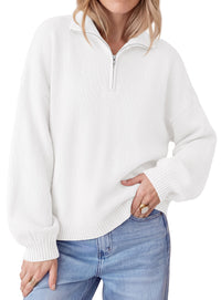 PRETTYGARDEN Women's Quarter Zip Pullover Oversized Sweaters | Collared Neck, Long Balloon Sleeve, Jumper Tops, Soft Cozy Knit, Ribbed Hem, Loose Fit, Fall Outfits, Winter Fashion Clothing