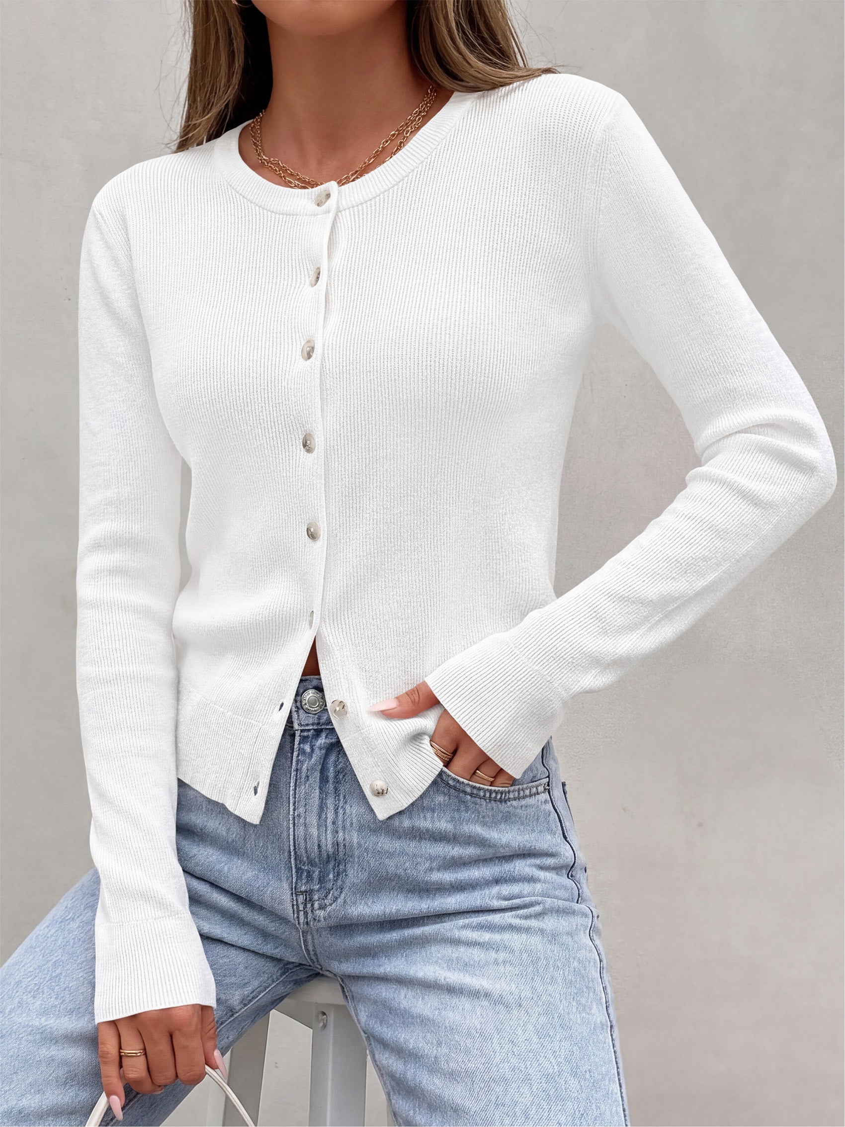 PRETTYGARDEN Fall Fitted Cardigan Sweaters for Women Button Down  | Basic Crewneck Long Sleeve Sweater Tops, Ribbed Trim, Slim Fit, Open Front, Daily Wear, Work, Date, Travel, Fashion Clothing