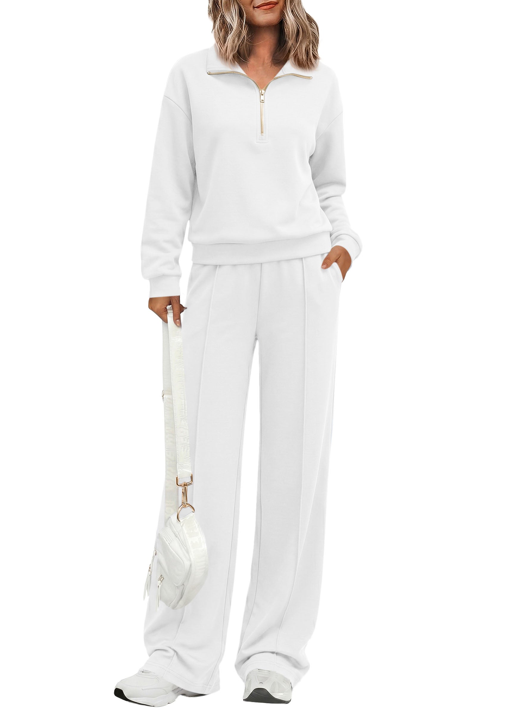 PRETTYGARDEN Women's Lounge Sets 2 Piece Outfits Sweatsuits | Half Zip Pullover Sweatshirts, Wide Leg Pants Pockets, Matching Workout Tracksuits, Airport Travel Resort Wear, Fall Clothes
