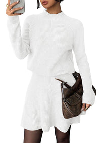 PRETTYGARDEN Women's Fall 2 Piece Outfits Matching Sweater Skirt Sets  Cozy Ribbed Knit, Raglan Long Sleeve, Crewneck Pullover, Elastic Waist A Line, Mini Short Skirts, Holiday Winter Clothing