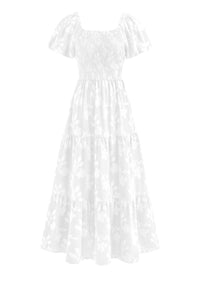 PRETTYGARDEN Women's 2026 Summer Boho Maxi Dresses Floral Short Sleeve Square Neck Smocked Flowy Long Dress Vacation Outfits PRETTYGARDEN