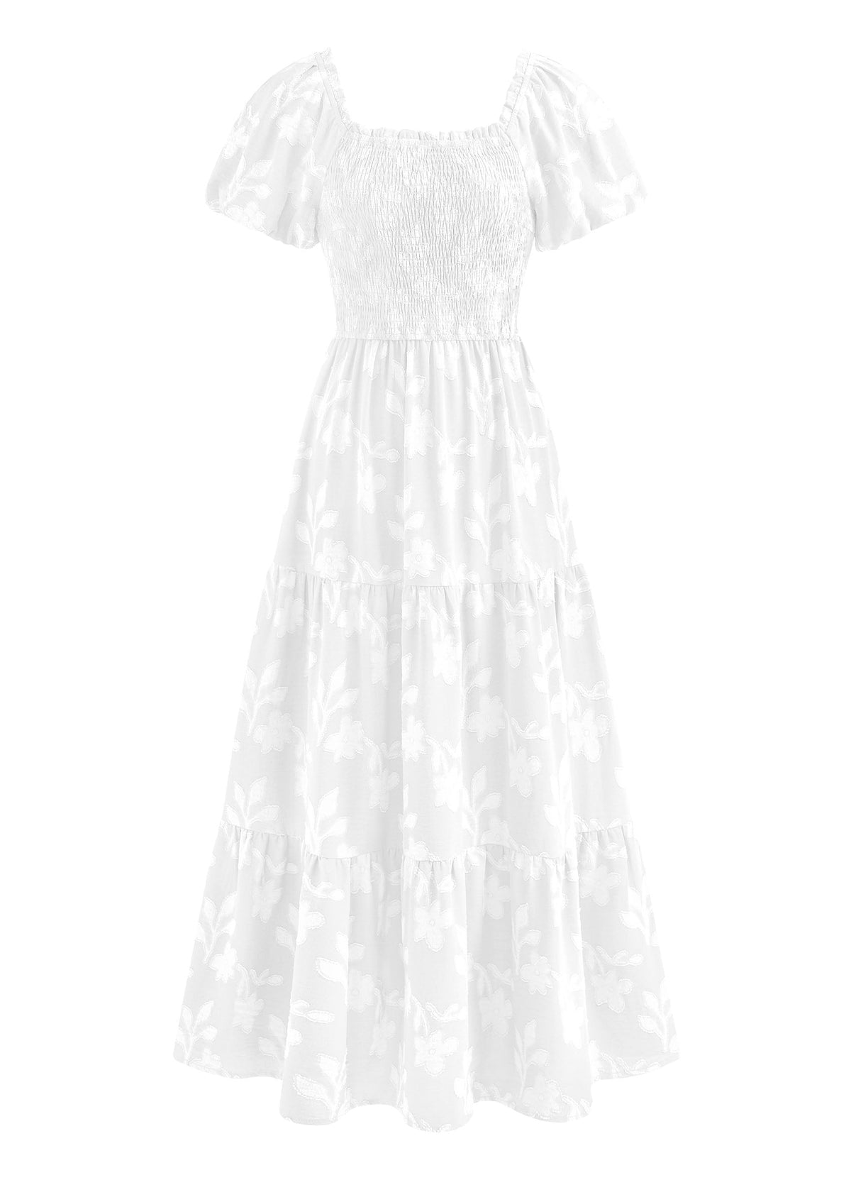 PRETTYGARDEN Women's 2026 Summer Boho Maxi Dresses Floral Short Sleeve Square Neck Smocked Flowy Long Dress Vacation Outfits PRETTYGARDEN