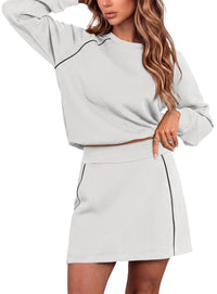 PRETTYGARDEN Women's Two Piece Outfits Matching Skirt Sets | Color Block Long Sleeve Top Sweatshirt, Mini Short Skirts, Elastic Waist Skorts Pocket, 2pc Workout Set, Fall Fashion Clothes
