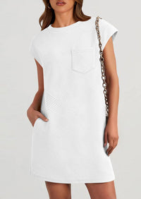 PRETTYGARDEN Women's Summer Short T Shirt Dress Cap Sleeve Crew Neck Casual Loose Basic Mini Dresses