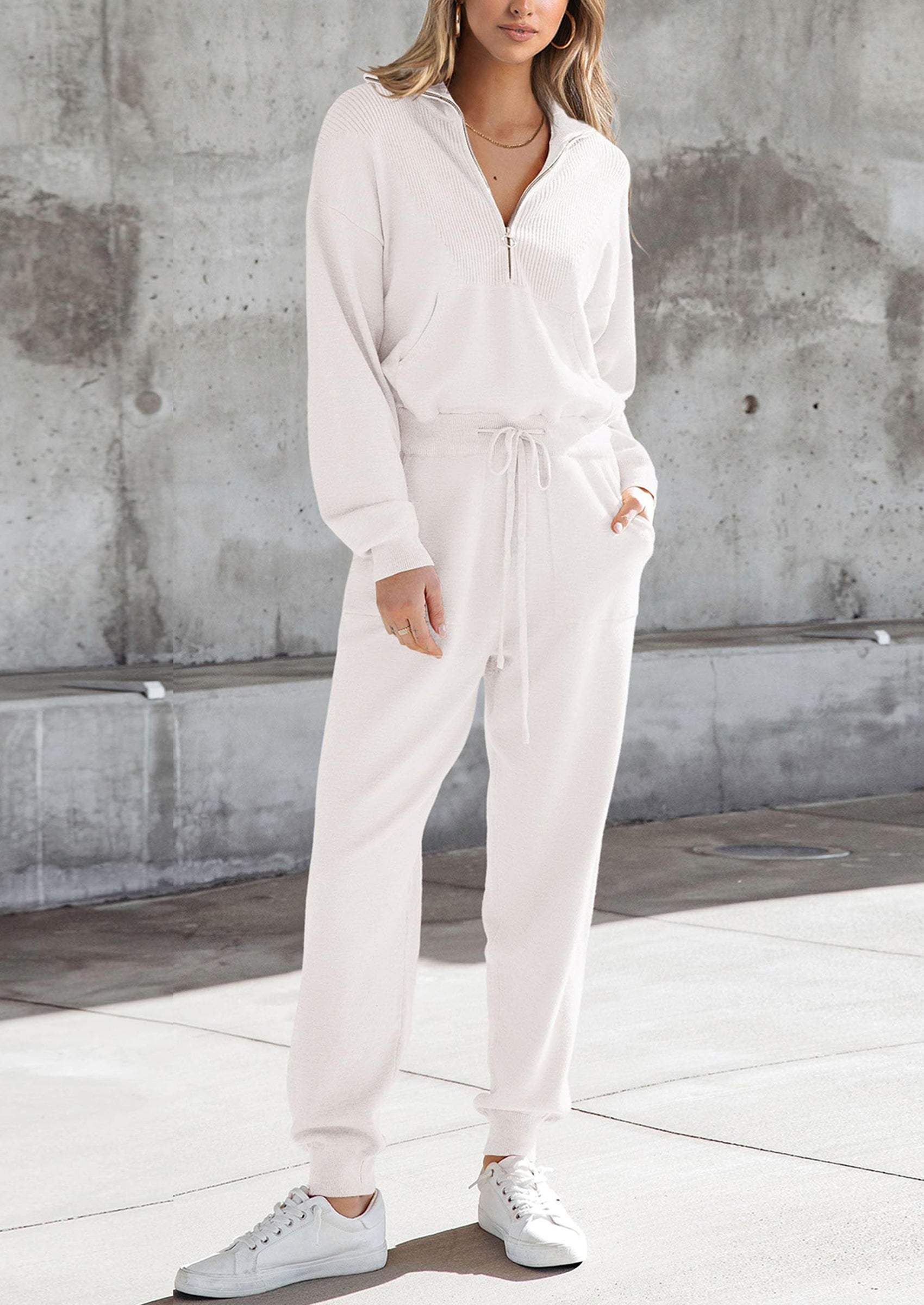 PRETTYGARDEN Women's 2 Piece Sweater Set Pullover Zip Up Sweatshirt Jogger Sweatpants Tracksuit Casual Outfit