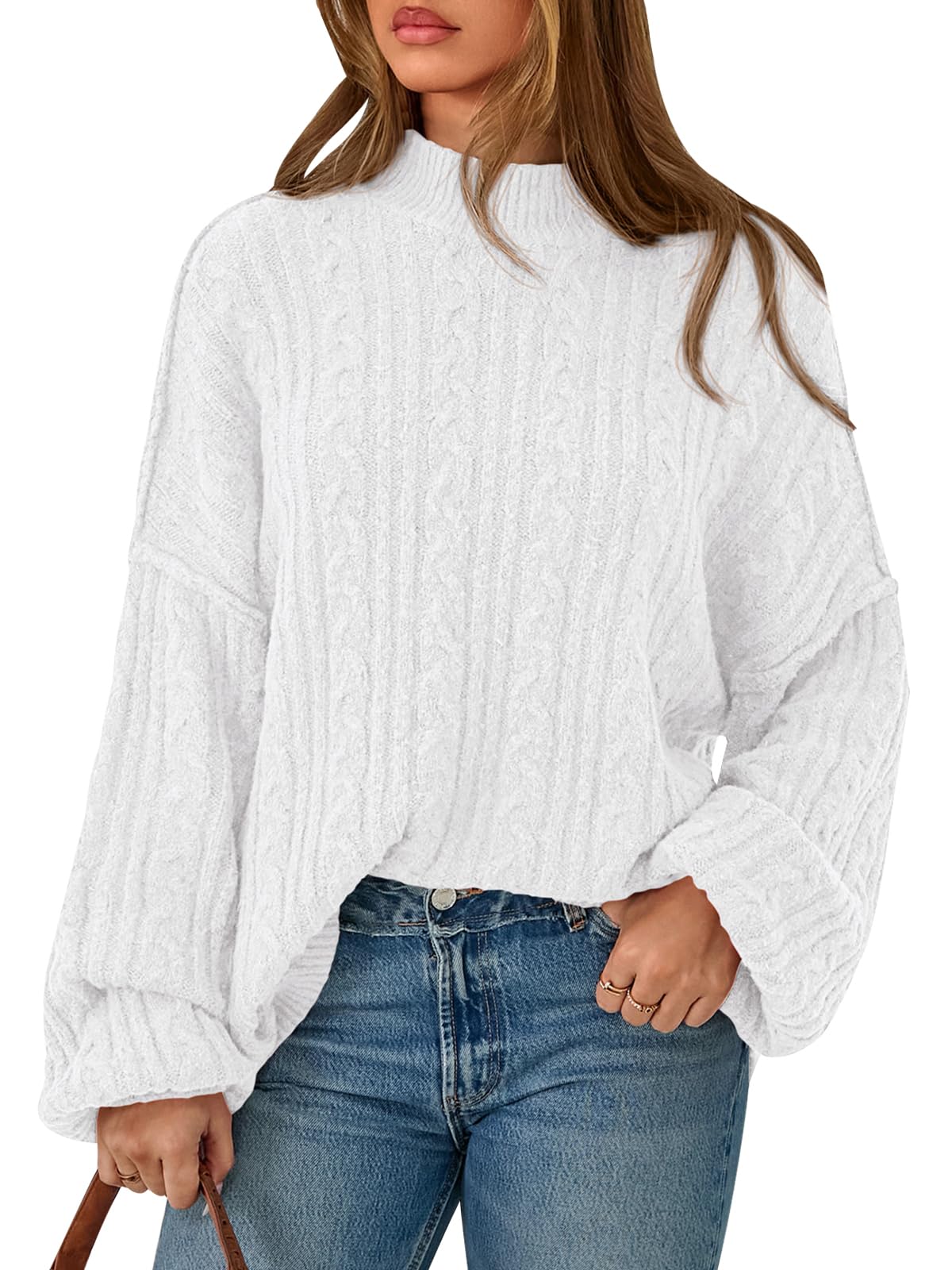 PRETTYGARDEN Womens Sweater 2026 Long Sleeve Crewneck Cable Knit Oversized Sweaters Pullover Exposed Seam Spring Outfits