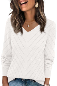 PRETTYGARDEN Long Sleeve V Neck Hollow Out Pullover Sweaters for Women | Chunky Loose Soft Ribbed Knit Classic Fall Tops, Business Casual Work Travel Vacation Daily Wear, Fashion Clothing
