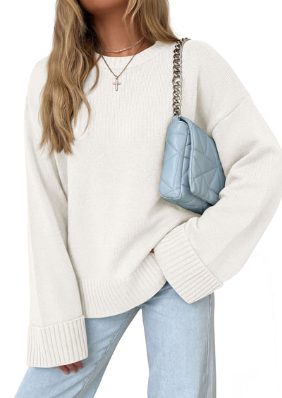 PRETTYGARDEN Oversized Sweater Women's Ribbed Knit Top | Solid Long Sleeve Tops, Drop Shoulder Pullover Crewneck, Basic Going Out & School Outfits 2026, Fall Winter Chunky Clothing