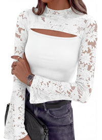 PRETTYGARDEN Womens Tops Fall Sexy Bell Long Sleeve Shirts Cut Out Fitted Y2k Lace Tshirt Ruched Going Out Crop Top 2026