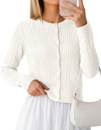 PRETTYGARDEN Women Lightweight Button Up Cardigan Sweaters | Soft Stretchy, Cozy Cable Knit, Long Sleeve Crew Neck, Trendy Cardigans, Cute Casual Outfits, Early Fall Fashion Clothing