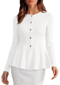 PRETTYGARDEN Women's Fall Lightweight Cardigan Sweaters | Long Sleeve Peplum Tops, Button Up, Slim Fitted, Flared Hem, Soft Ribbed Knit, Business Casual Outfits, Winter Trendy Clothes