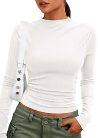 PRETTYGARDEN Womens Tops Casual Mock Neck Long Sleeve Shirts | Soft Stretchy Ribbed Knit, Ruched Slim Fit, Going Out Tops, Work, Date Outfits, Y2K Clothes, 2026 Fall Winter Basic Layering