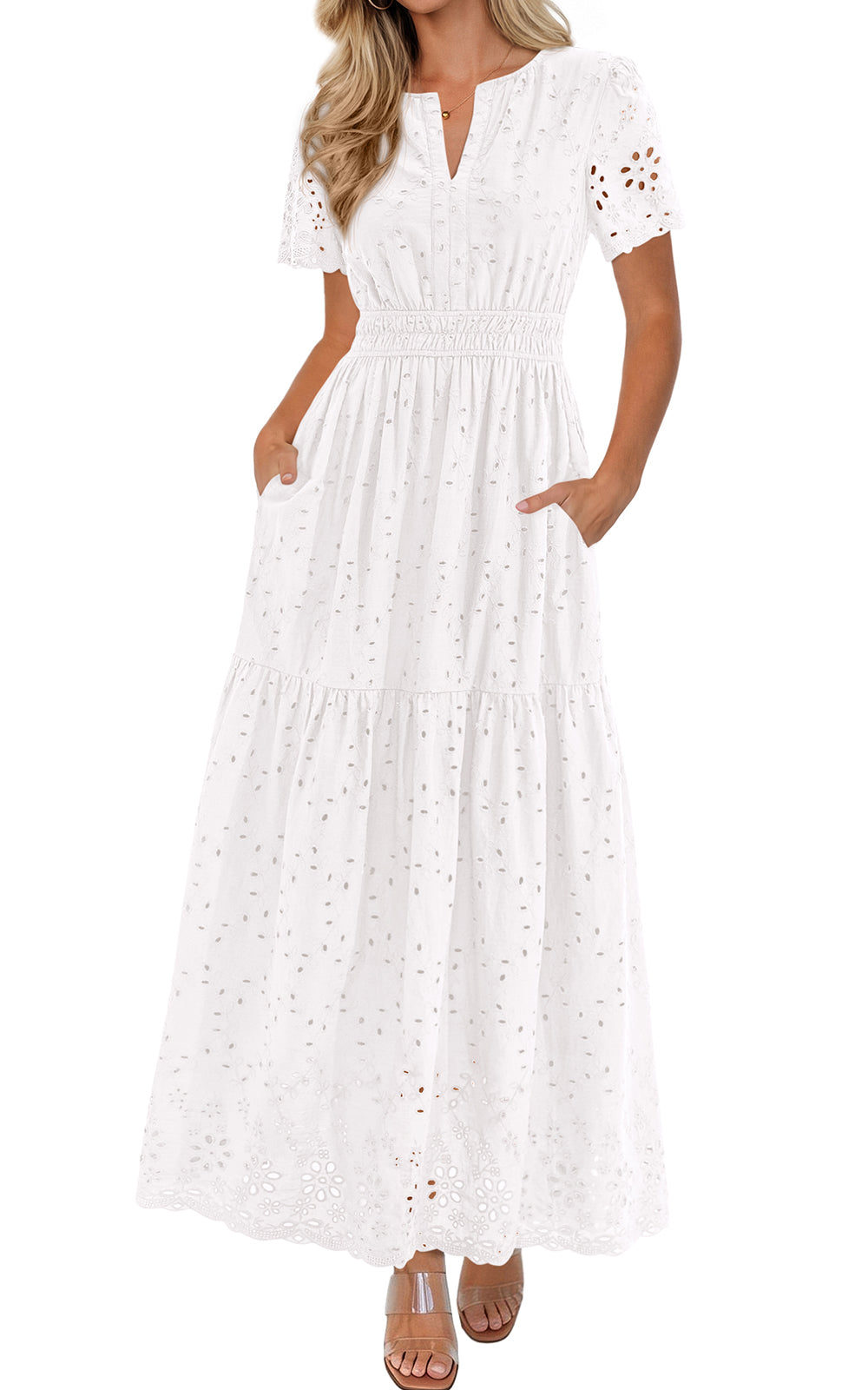 PRETTYGARDEN Short Sleeve Spring Dresses for Women 2026 Elegant Classy Boho High Waist A Line Pleated Wedding Guest Dress PRETTYGARDEN