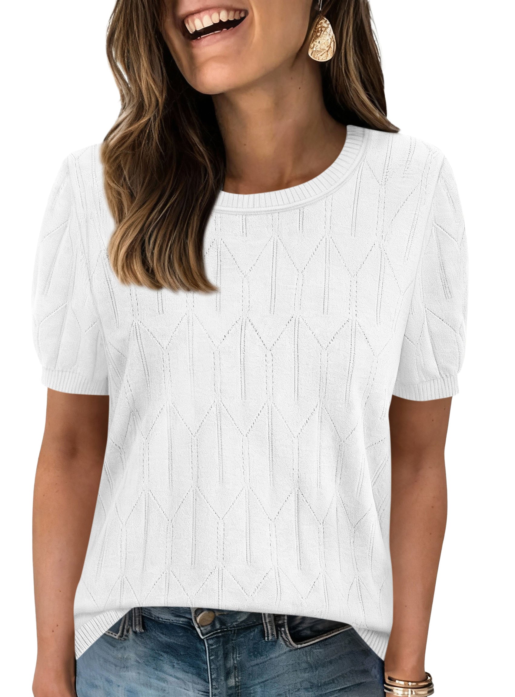 PRETTYGARDEN Women's 2026 Spring Short Sleeve Sweater Knit Going Out Tops Work Shirts Trendy Summer Business Casual Outfits