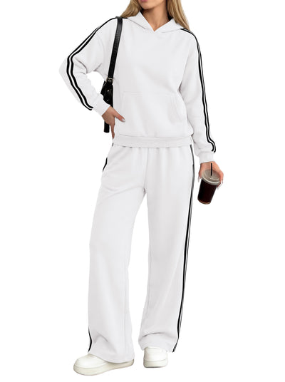 PRETTYGARDEN Women's Sweatsuits Set 2 Piece Striped Hoodie Wide Leg Sweatpants Y2K Retro Casual Tracksuits Travel Fall Outfit
