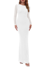 PRETTYGARDEN Women's Mesh Long Sleeve Bodycon Maxi Dress | Fall Wedding Guest Dresses, Boat Neck, Slim Fitted, Elegant Evening Wear, Formal Cocktail Holiday Party, Date Night Outfits