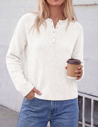 PRETTYGARDEN Women's Fall Button Up Cozy Pullover Sweaters | Stretchy Soft Knit, Drop Shoulder Long Sleeve Tops, Henley Crewneck Rolled Edge, Dressy Casual Blouses, Trendy Winter Clothes