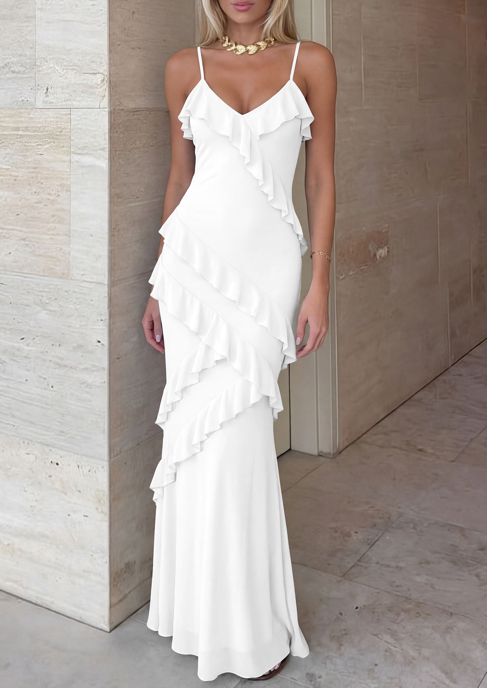 PRETTYGARDEN Women 2026 Wedding Guest Cocktail Maxi Dress Spaghetti Strap Sleeveless V Neck Bodycon Mesh Party Summer Outfits