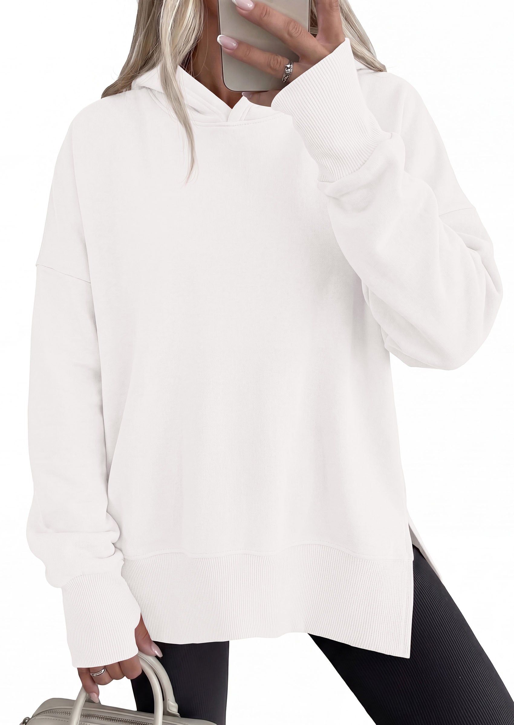 PRETTYGARDEN Womens Oversized Hoodies Side Slit Sweatshirts | Fall Fashion 2026 Trendy Outfits, Thumbholes & Unique Center Seam, Comfort Drop Shoulder Pullover, Chic Tunic for Leggings