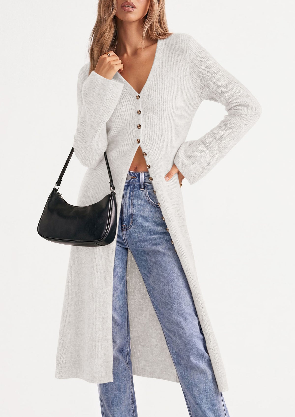 PRETTYGARDEN Women Long Cardigan Bell Sleeve Sweater Dress  Early Fall Fashion, V Neck Button Down Coats, Fit and Flare, Duster Sweater, Business Casual Outfits, Acrylic Cotton Blend