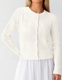 PRETTYGARDEN Women Lightweight Button Up Cardigan Sweaters | Soft Stretchy, Cozy Cable Knit, Long Sleeve Crew Neck, Trendy Cardigans, Cute Casual Outfits, Early Fall Fashion Clothing