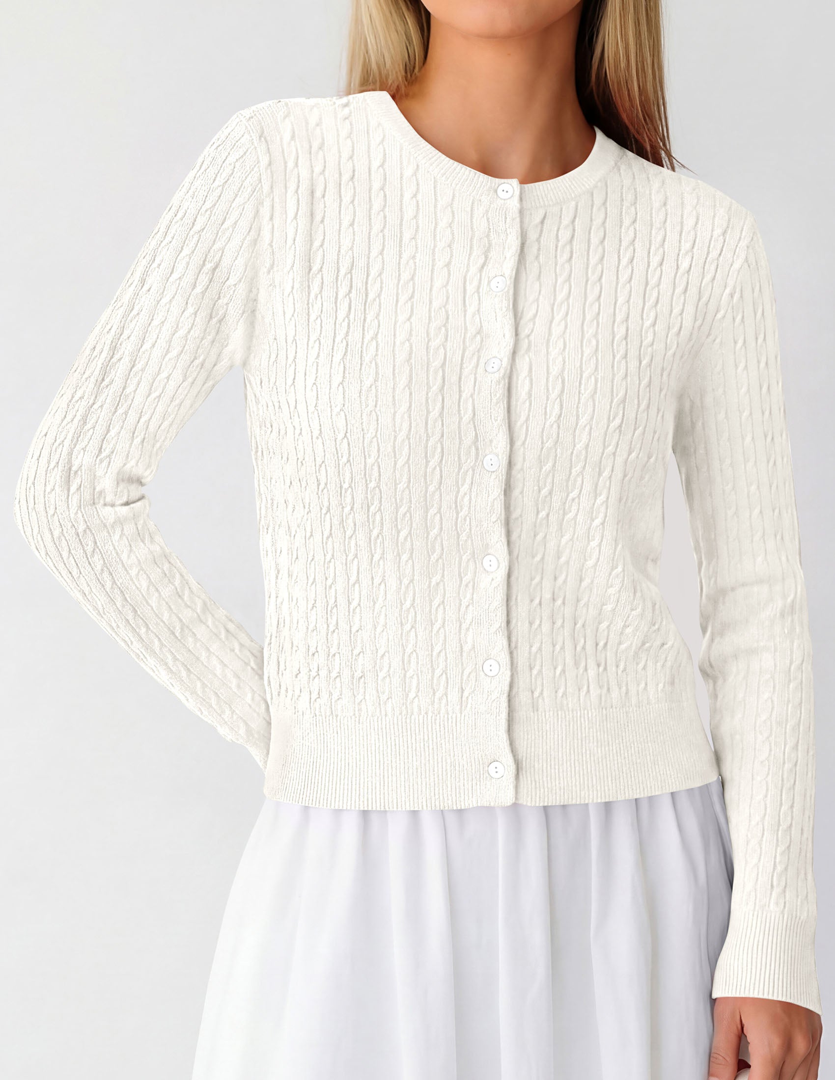 PRETTYGARDEN Women Lightweight Button Up Cardigan Sweaters | Soft Stretchy, Cozy Cable Knit, Long Sleeve Crew Neck, Trendy Cardigans, Cute Casual Outfits, Early Fall Fashion Clothing