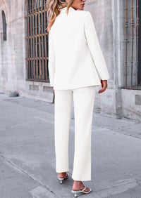 PRETTYGARDEN 2 Piece Blazer Outfits Business Casual Oversized Jacket Wide Leg Work Pants Dressy Suit Set