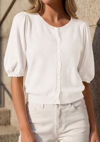 PRETTYGARDEN Puff Short Sleeve Cardigans for Women Lightweight 2026 Summer Shirts Button Up Knit Sweater Tops Spring Clothes PRETTYGARDEN