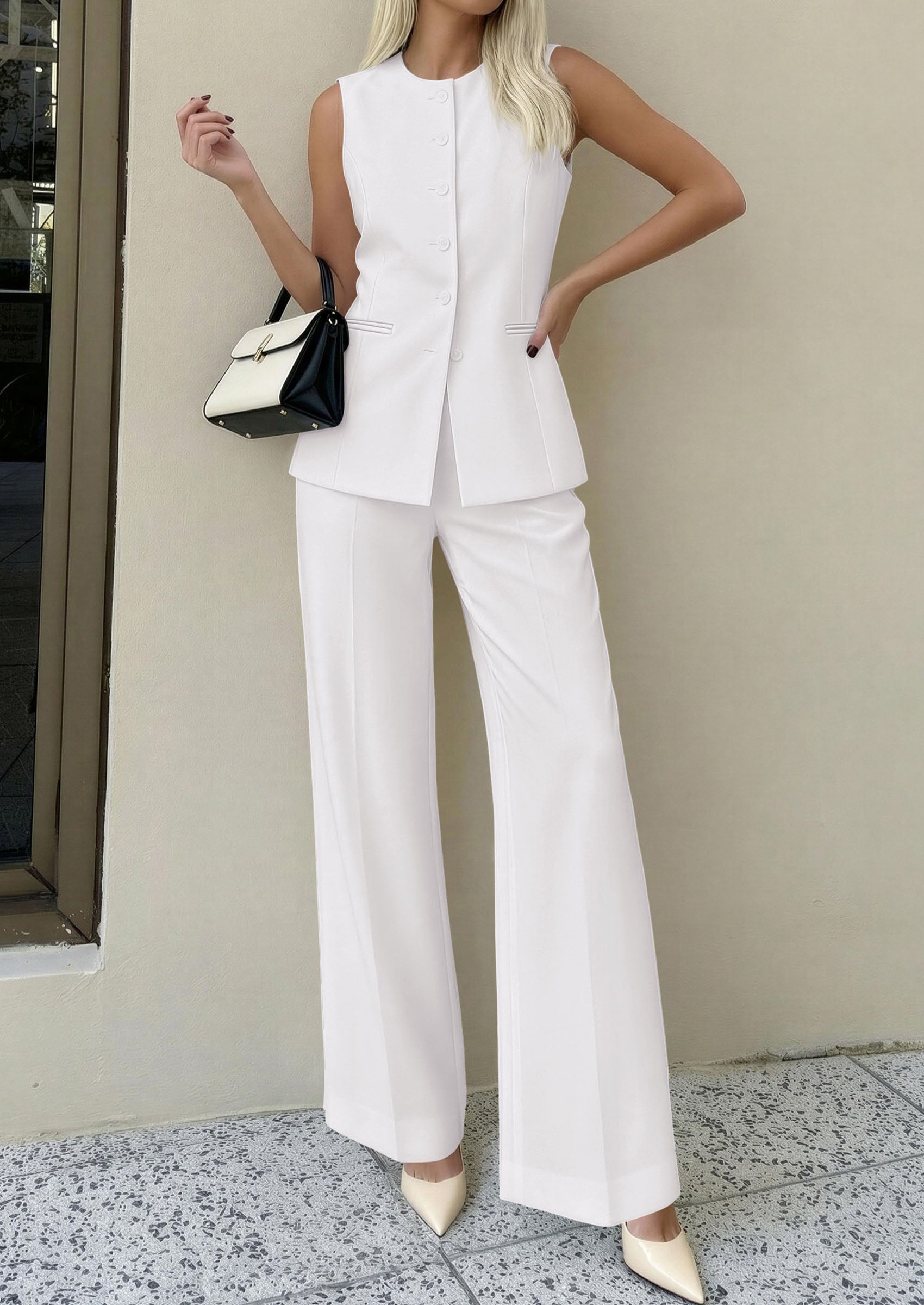 PRETTYGARDEN Women's 2 Piece Sets Summer 2026 Work Clothes Sleeveless Blazer Vest Pants Suits Spring Business Casual Outfits PRETTYGARDEN