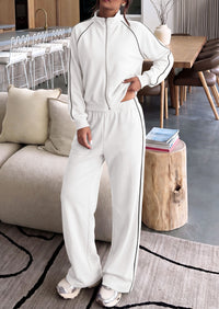 PRETTYGARDEN Women's 2 Piece Sweat Set Casual Fall Outfits | Zip Up Sweatshirt,Wide Leg Pants Sweatsuits,Side Stripes,Matching Lounge Sets,Athletic Wear for Airport,Jogging,Travel,Daily