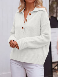 PRETTYGARDEN Womens Fall Long Sleeve Sweaters Button up V Neck Polo Shirts | Quarter Button Collared Tops, Ribbed Knit Comfy Shirts, Relaxed Fit Sweater Tops, Casual Fall Outfits for Women 2026