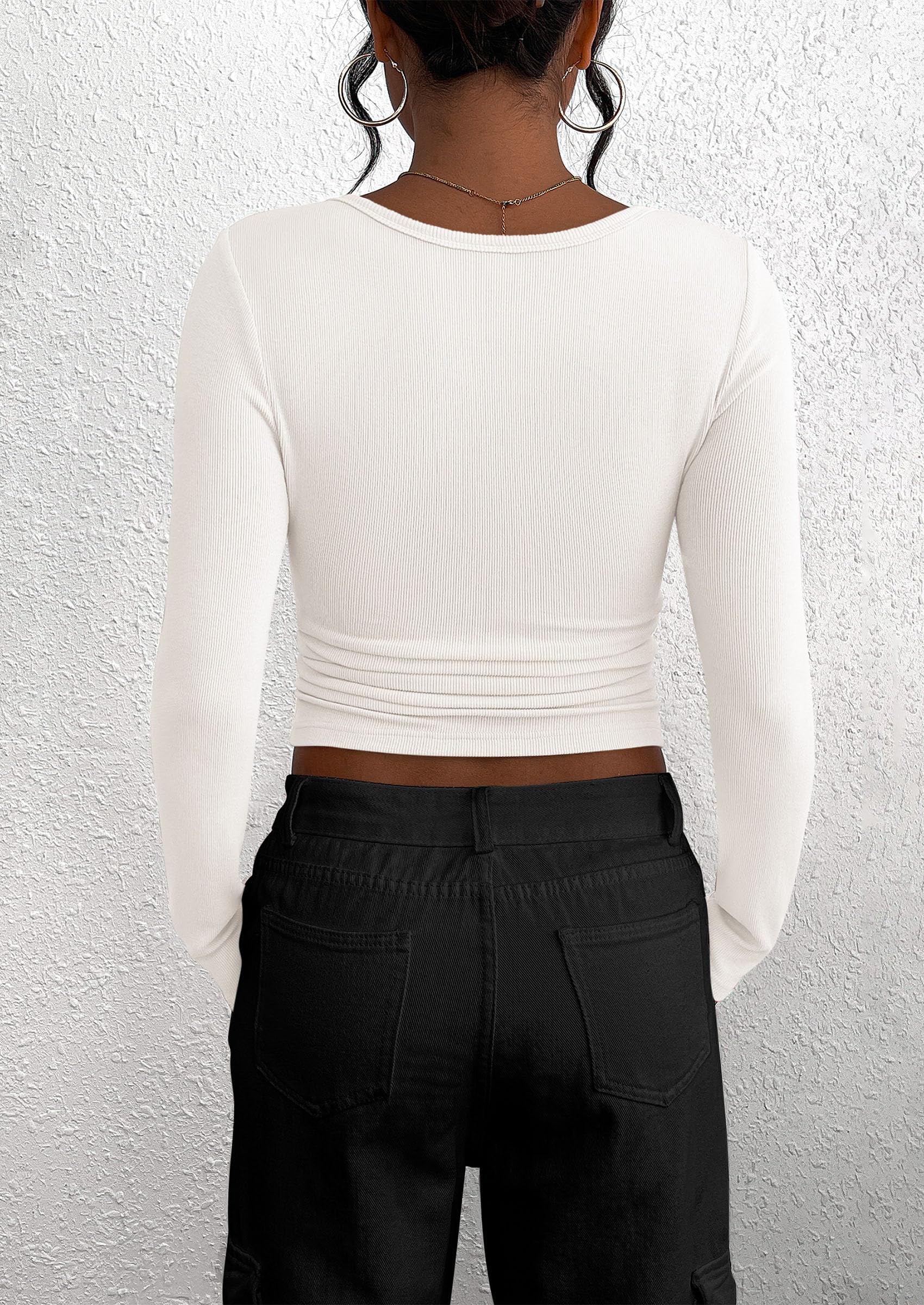 PRETTYGARDEN Women's Spring Fall Long Sleeve Henley T Shirts Button Ribbed Knit Slim Fit Casual Basic Tops Blouse