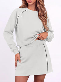 PRETTYGARDEN Women's Two Piece Outfits Matching Skirt Sets | Color Block Long Sleeve Top Sweatshirt, Mini Short Skirts, Elastic Waist Skorts Pocket, 2pc Workout Set, Fall Fashion Clothes