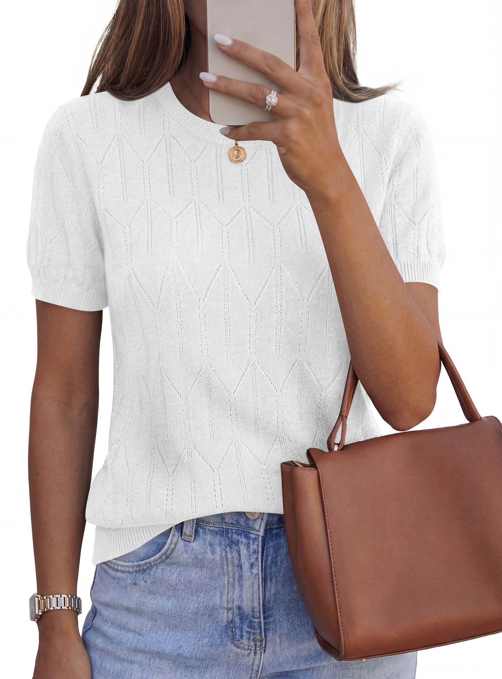 PRETTYGARDEN Women's 2026 Spring Short Sleeve Sweater Knit Going Out Tops Work Shirts Trendy Summer Business Casual Outfits