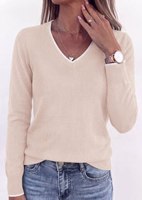 PRETTYGARDEN Women's V Neck Sweater Long Sleeve Knit Tops | Contrast Trim, Cozy Lightweight Pullover, Loose Basic Soft, Business Casual, Holiday Vacation Outfits, Fall Winter Clothes