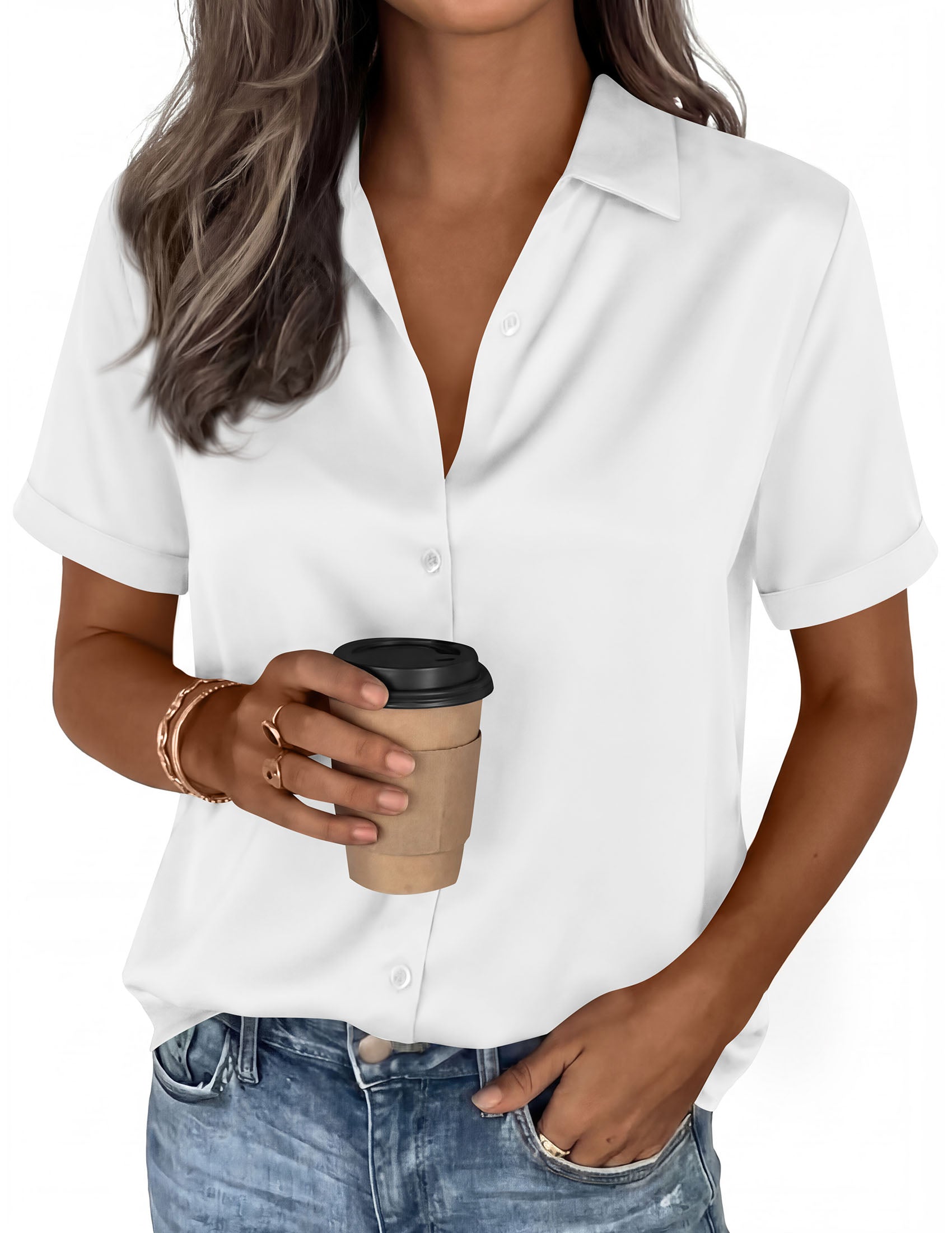 PRETTYGARDEN Women's 2026 Summer Button Down Shirts Short Sleeve Work Tops Dressy Blouses Spring Business Casual Outfits PRETTYGARDEN