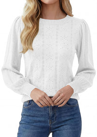 PRETTYGARDEN Women Fall Fashion Hollow Out Holiday Sweaters | Stretchy Cozy Knit, Puff Long Sleeve Pullover Tops, Crewneck Loose Fit, Dressy Casual Blouse, Trendy Winter Going Out Outfits